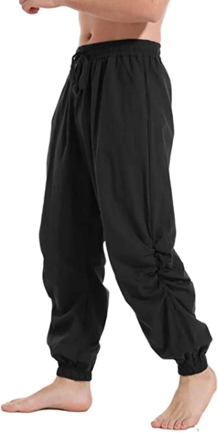 Mens Casual Linen Pants Casual Elastic Waist Drawstring Yoga Jogger Pants