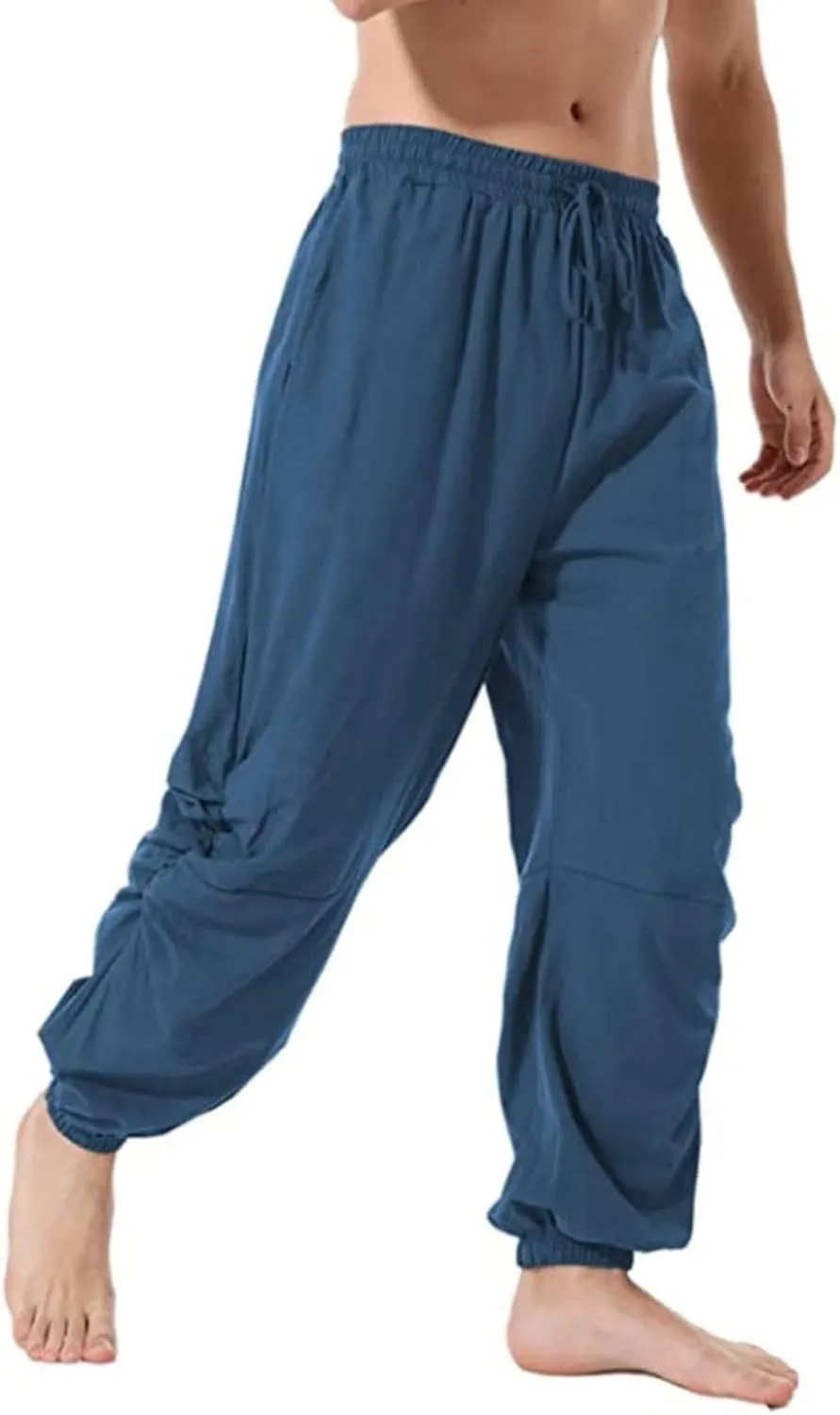 Mens Casual Linen Pants Casual Elastic Waist Drawstring Yoga Jogger Pants
