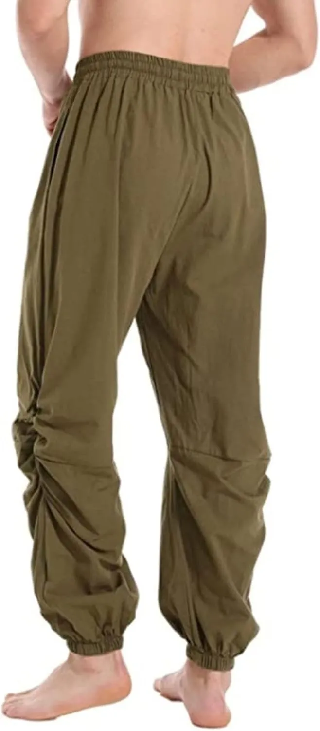 Mens Casual Linen Pants Casual Elastic Waist Drawstring Yoga Jogger Pants