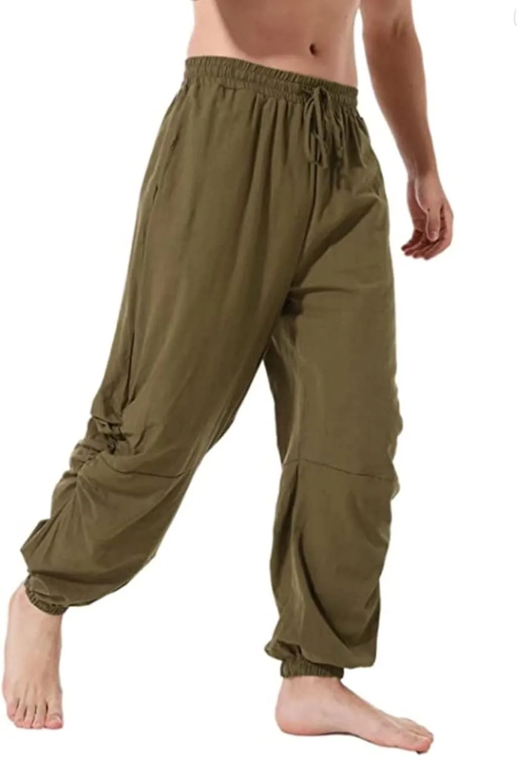 Mens Casual Linen Pants Casual Elastic Waist Drawstring Yoga Jogger Pants
