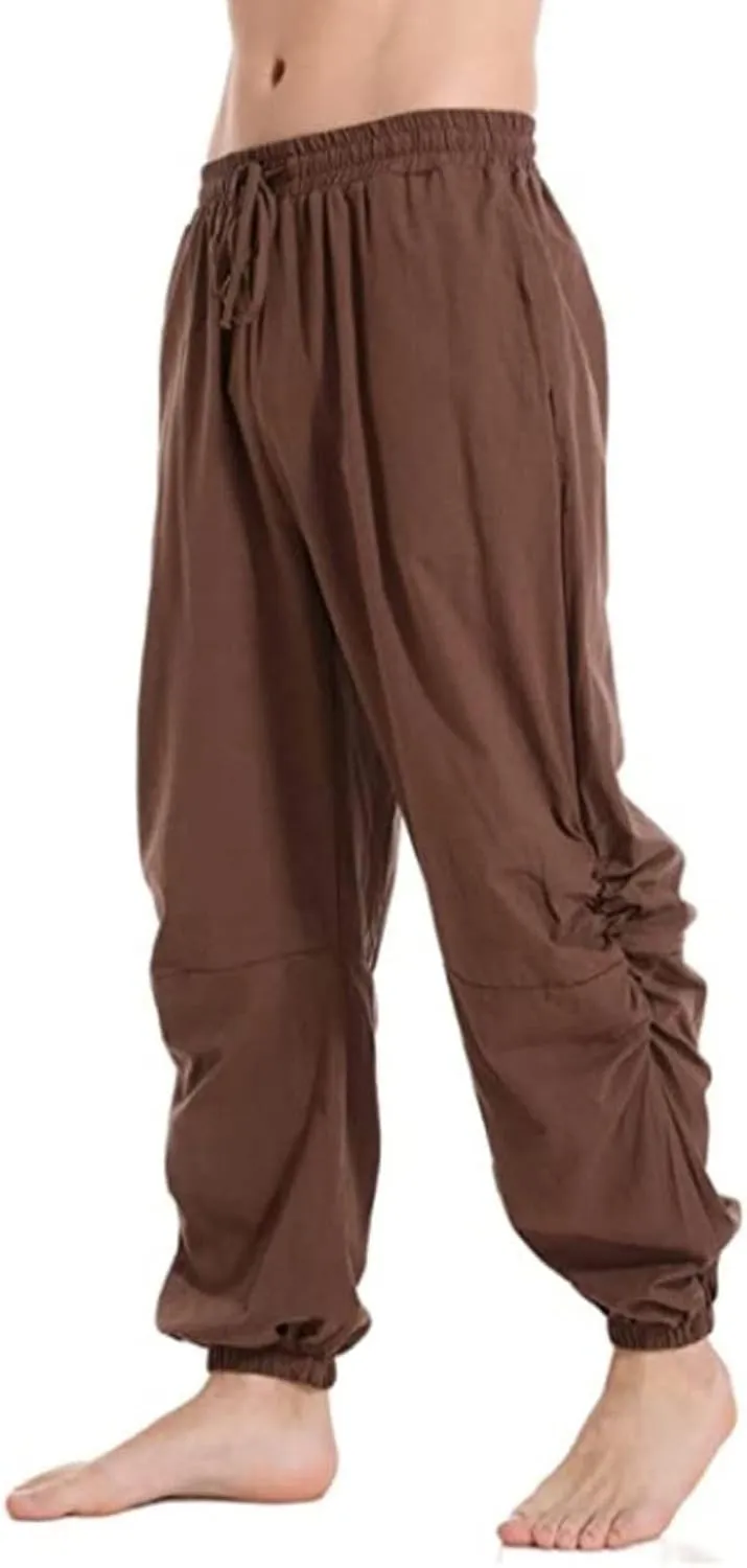Mens Casual Linen Pants Casual Elastic Waist Drawstring Yoga Jogger Pants