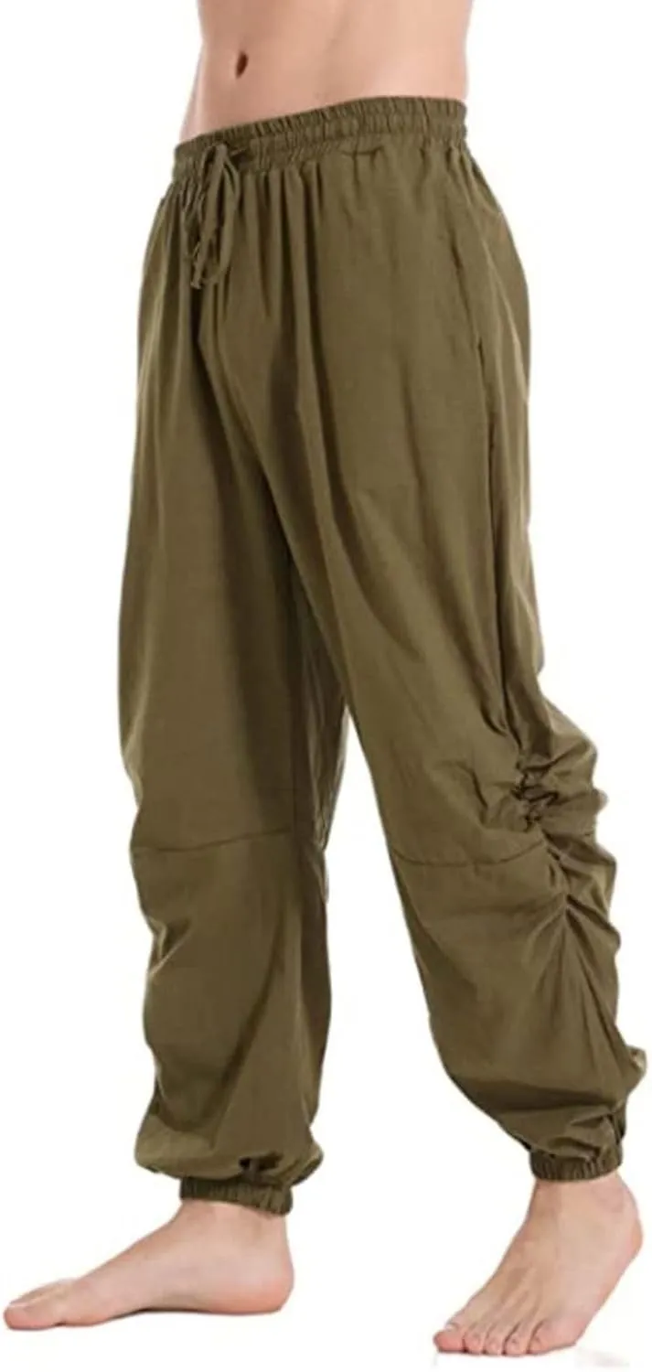 Mens Casual Linen Pants Casual Elastic Waist Drawstring Yoga Jogger Pants