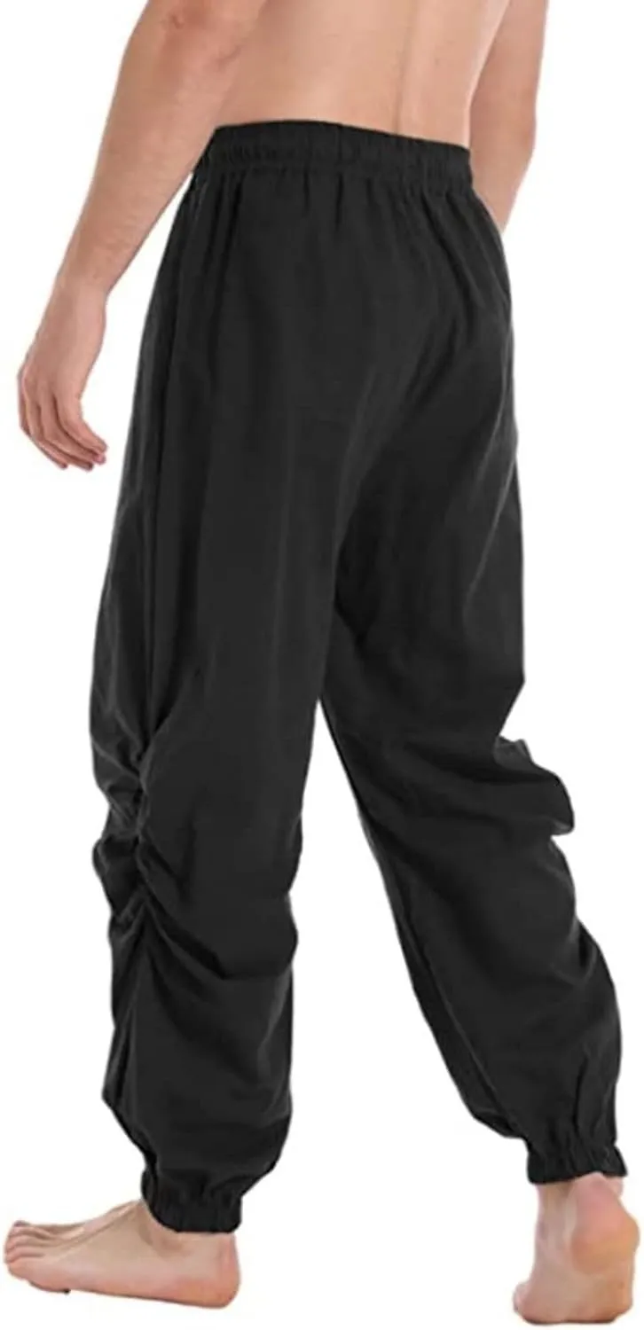 Mens Casual Linen Pants Casual Elastic Waist Drawstring Yoga Jogger Pants