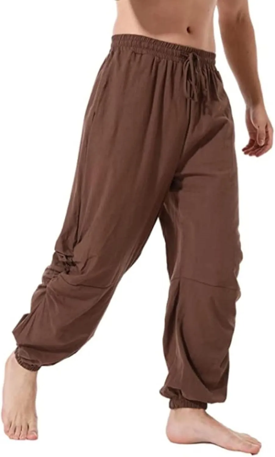 Mens Casual Linen Pants Casual Elastic Waist Drawstring Yoga Jogger Pants