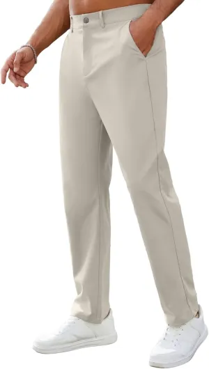 Mens Casual Pants Elastic Waist Drawstring Chinos Pants Tapered Twill Trousers with Pockets