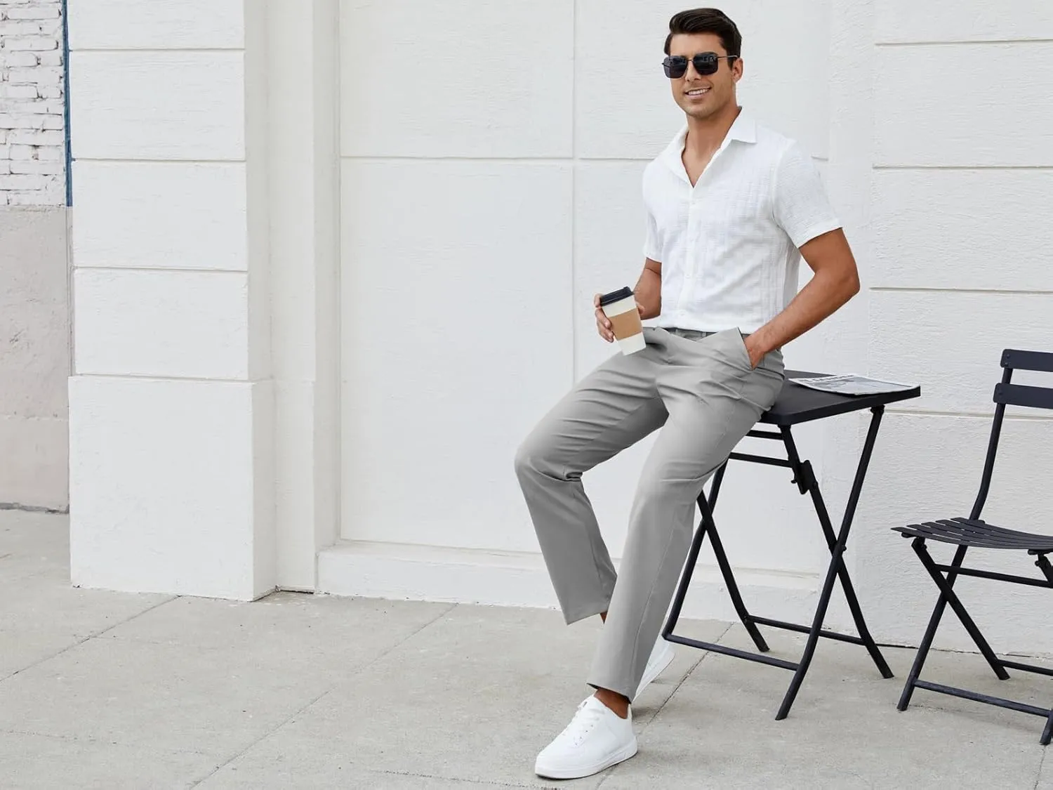 Mens Casual Pants Elastic Waist Drawstring Chinos Pants Tapered Twill Trousers with Pockets