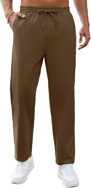 Mens Casual Pants Elastic Waist Drawstring Chinos Pants Tapered Twill Trousers with Pockets
