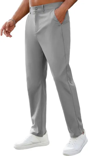 Mens Casual Pants Elastic Waist Drawstring Chinos Pants Tapered Twill Trousers with Pockets