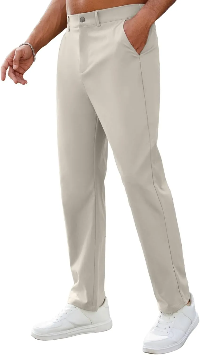 Mens Casual Pants Elastic Waist Drawstring Chinos Pants Tapered Twill Trousers with Pockets