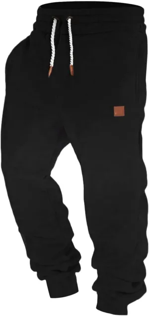 Mens Casual Pants Elastic Waist Drawstring Summer Cotton Jogger Pants, Cotton Linen Sports Beach Trousers with Pockets