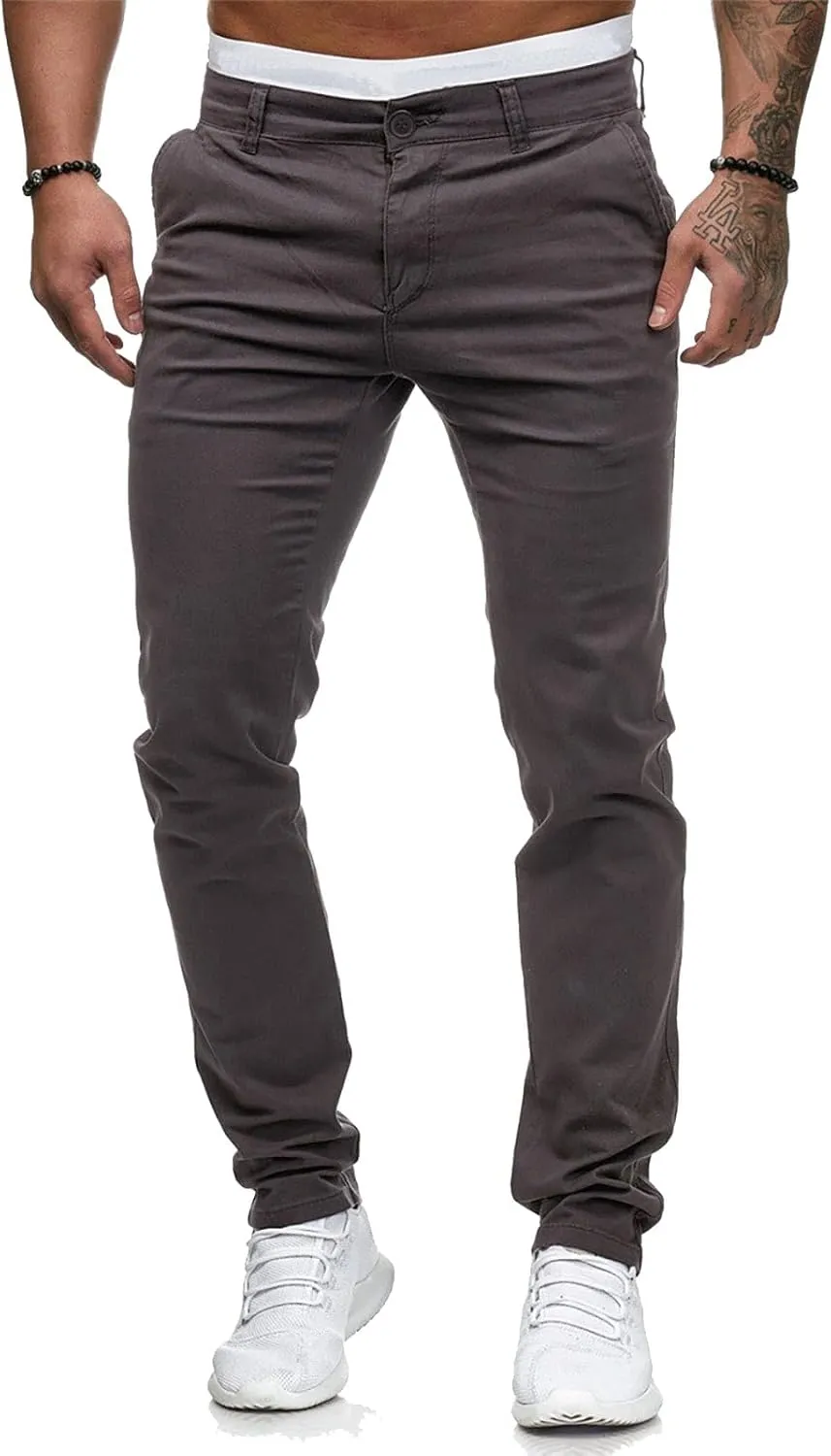 Men's Casual Slim Pants Solid Color Mid Trousers Fashion Joggers Sports Pants Hiking Trousers Gym Sweatpants
