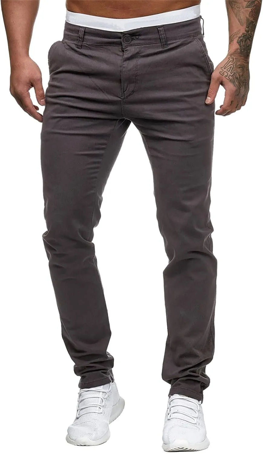 Men's Casual Slim Pants Solid Color Mid Trousers Fashion Joggers Sports Pants Hiking Trousers Gym Sweatpants