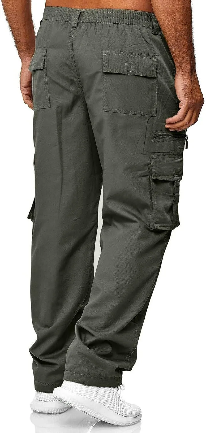 Men's Corduroy Cargo Pants, Baggy Sweatpants, Casual Hip Hop Pants Loose Fit Elastic Waist Drawstring Trousers