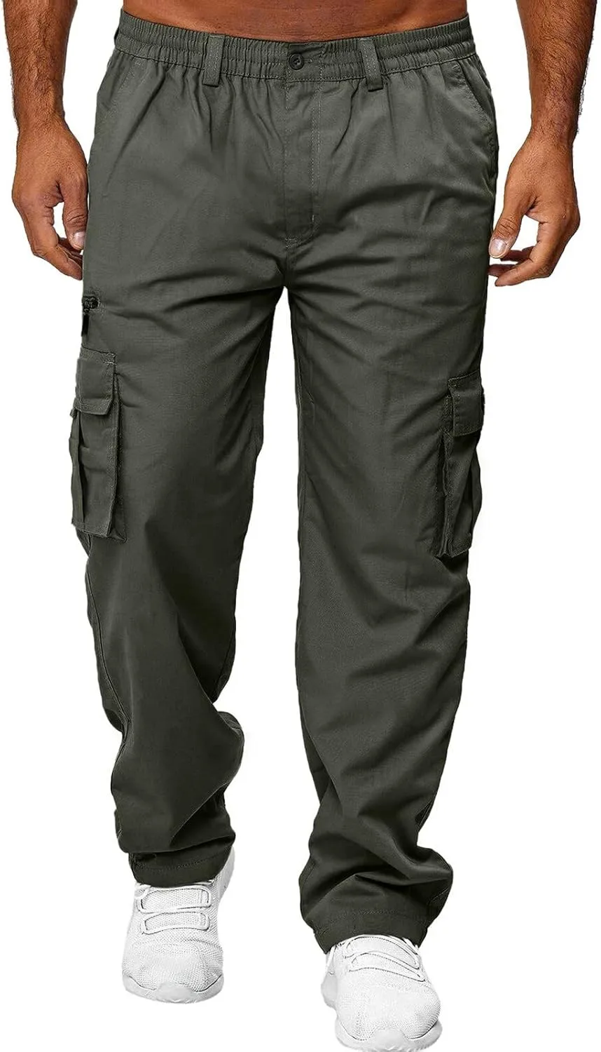 Men's Corduroy Cargo Pants, Baggy Sweatpants, Casual Hip Hop Pants Loose Fit Elastic Waist Drawstring Trousers