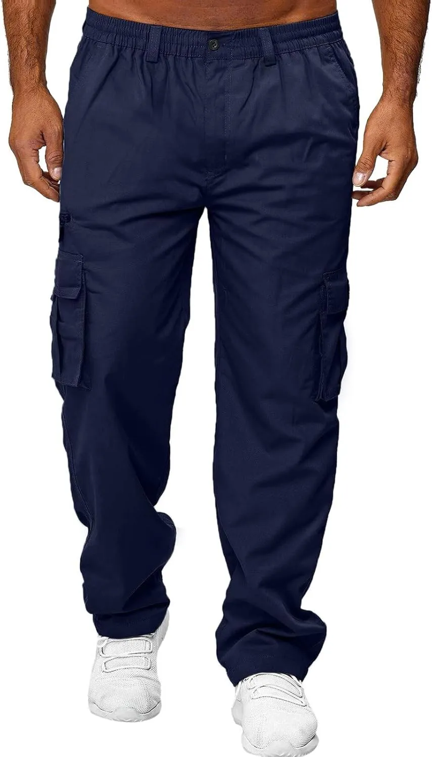 Men's Corduroy Cargo Pants, Baggy Sweatpants, Casual Hip Hop Pants Loose Fit Elastic Waist Drawstring Trousers