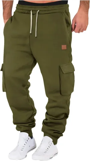 Men's Corduroy Joggers Sweatpants, Casual Cargo Pants, Drawstring Elastic Waist Baggy Tapered Sweatpants with Pockets