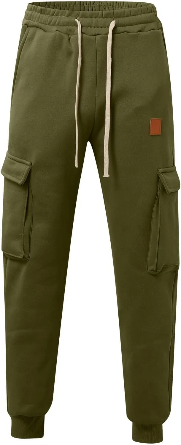 Men's Corduroy Joggers Sweatpants, Casual Cargo Pants, Drawstring Elastic Waist Baggy Tapered Sweatpants with Pockets