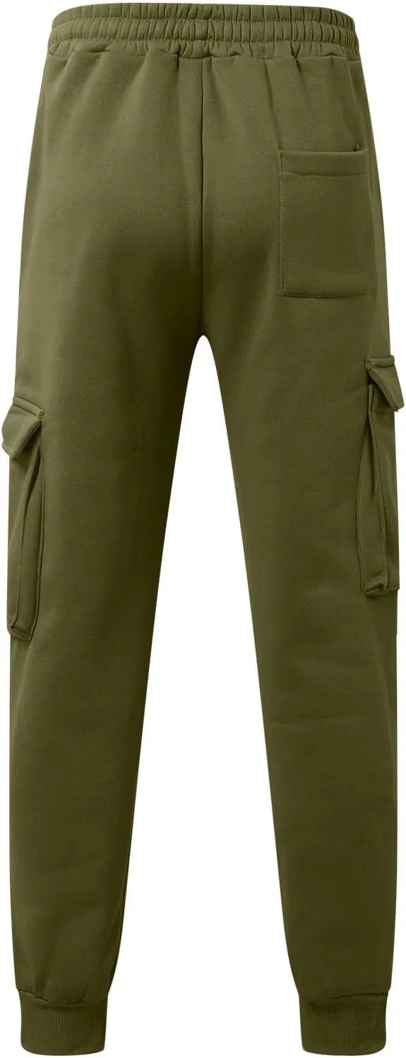 Men's Corduroy Joggers Sweatpants, Casual Cargo Pants, Drawstring Elastic Waist Baggy Tapered Sweatpants with Pockets