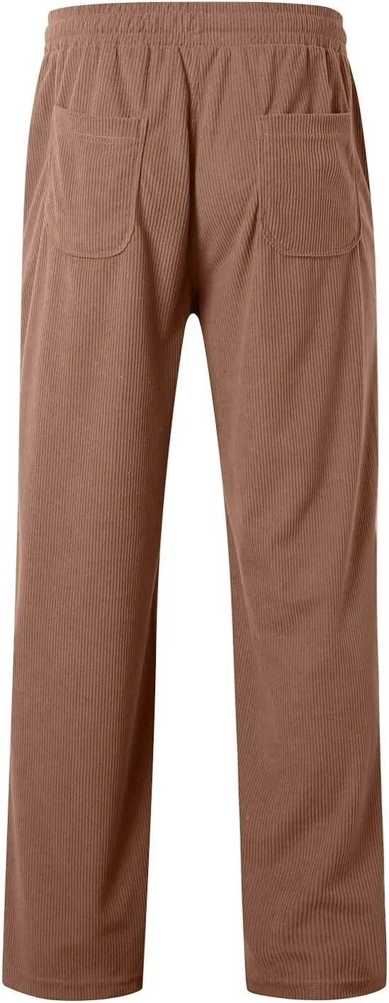 Men's Elastic Waist Casual Pants, Corduroy Baggy Quick Dry Lightweight Athletic Outdoor Hiking Sweatpants with Pockets
