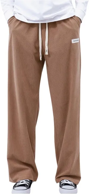 Men's Elastic Waist Casual Pants, Corduroy Baggy Quick Dry Lightweight Athletic Outdoor Hiking Sweatpants with Pockets