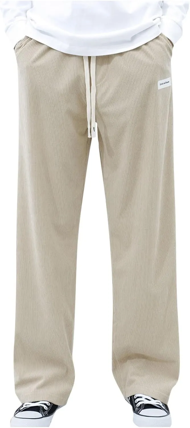 Men's Elastic Waist Casual Pants, Corduroy Baggy Quick Dry Lightweight Athletic Outdoor Hiking Sweatpants with Pockets