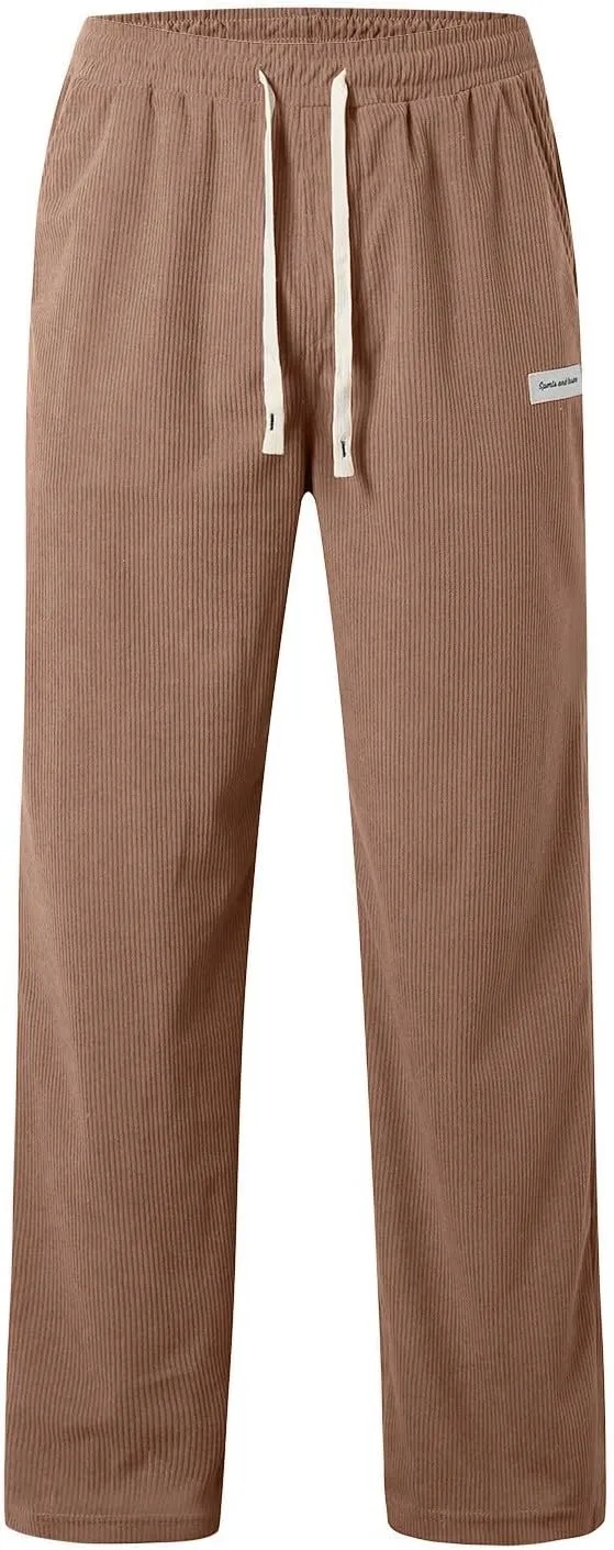 Men's Elastic Waist Casual Pants, Corduroy Baggy Quick Dry Lightweight Athletic Outdoor Hiking Sweatpants with Pockets