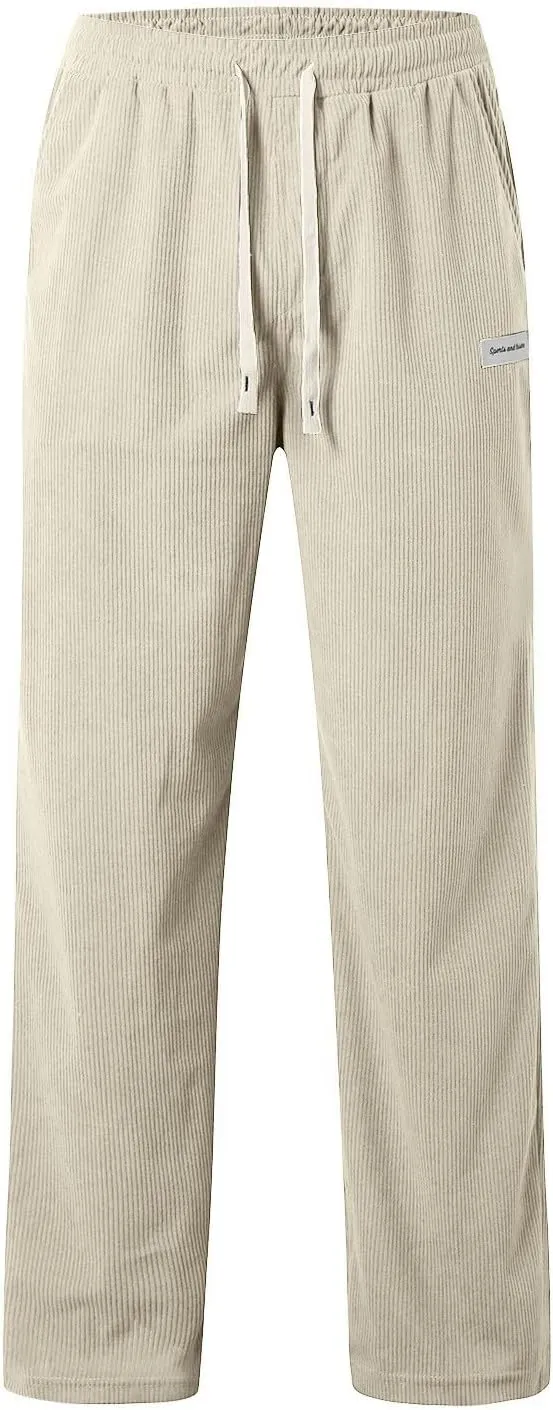 Men's Elastic Waist Casual Pants, Corduroy Baggy Quick Dry Lightweight Athletic Outdoor Hiking Sweatpants with Pockets