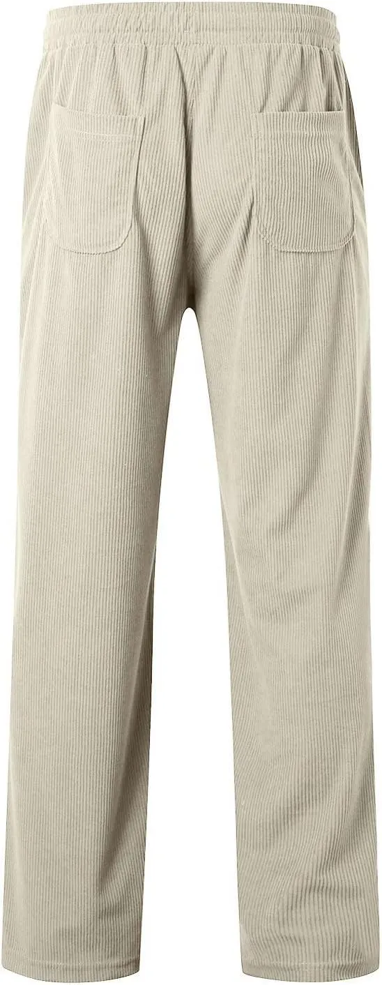 Men's Elastic Waist Casual Pants, Corduroy Baggy Quick Dry Lightweight Athletic Outdoor Hiking Sweatpants with Pockets