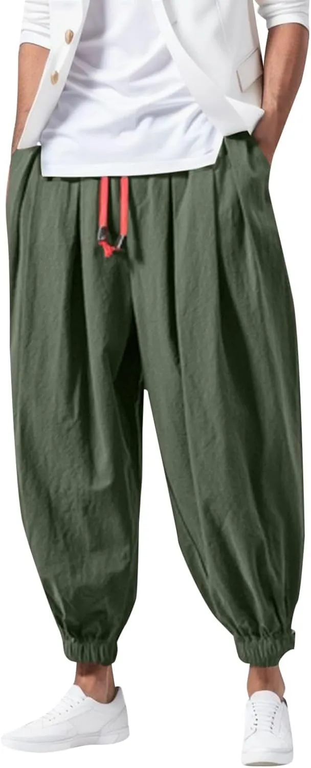 Mens Fashion Casual Pants Harlan Pants Wide Leg Trousers with Pockers Solid Color Long Pants Hiking Outdoor Joggers