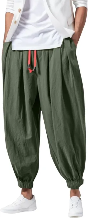 Mens Fashion Casual Pants Harlan Pants Wide Leg Trousers with Pockers Solid Color Long Pants Hiking Outdoor Joggers