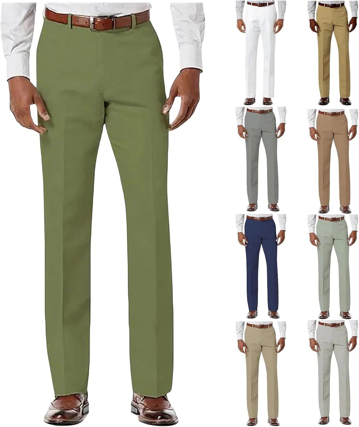 Mens Front Flat Casual Dress Pants Slim Fit Suit Pants Comfy Classic Stretch Chino Pants Business Work Trousers for Men