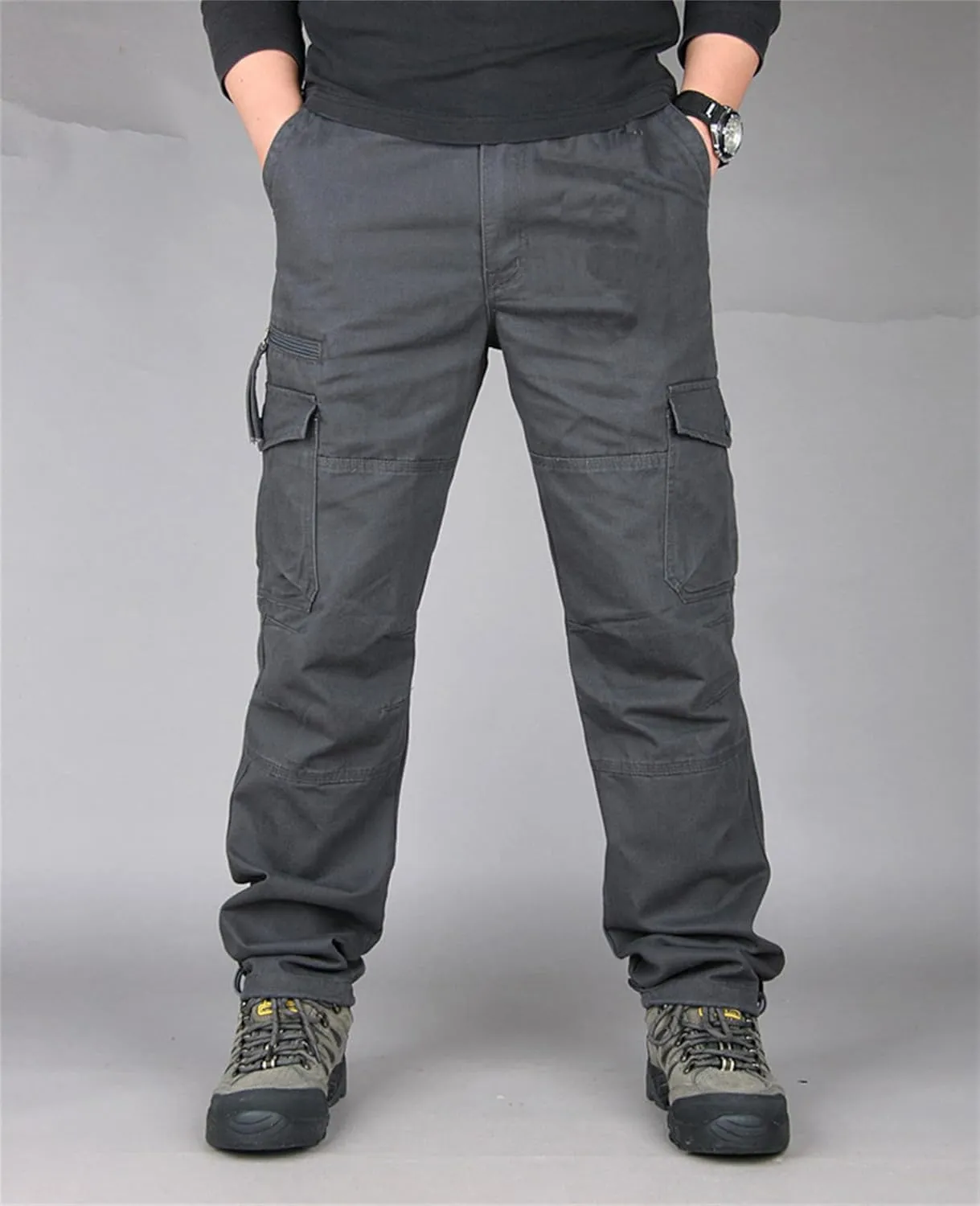 Men's Hiking Cargo Pants Combat Work Tactical Pants Casual Ripstop Trousers Straight Slim Fit Trousers with Pockets