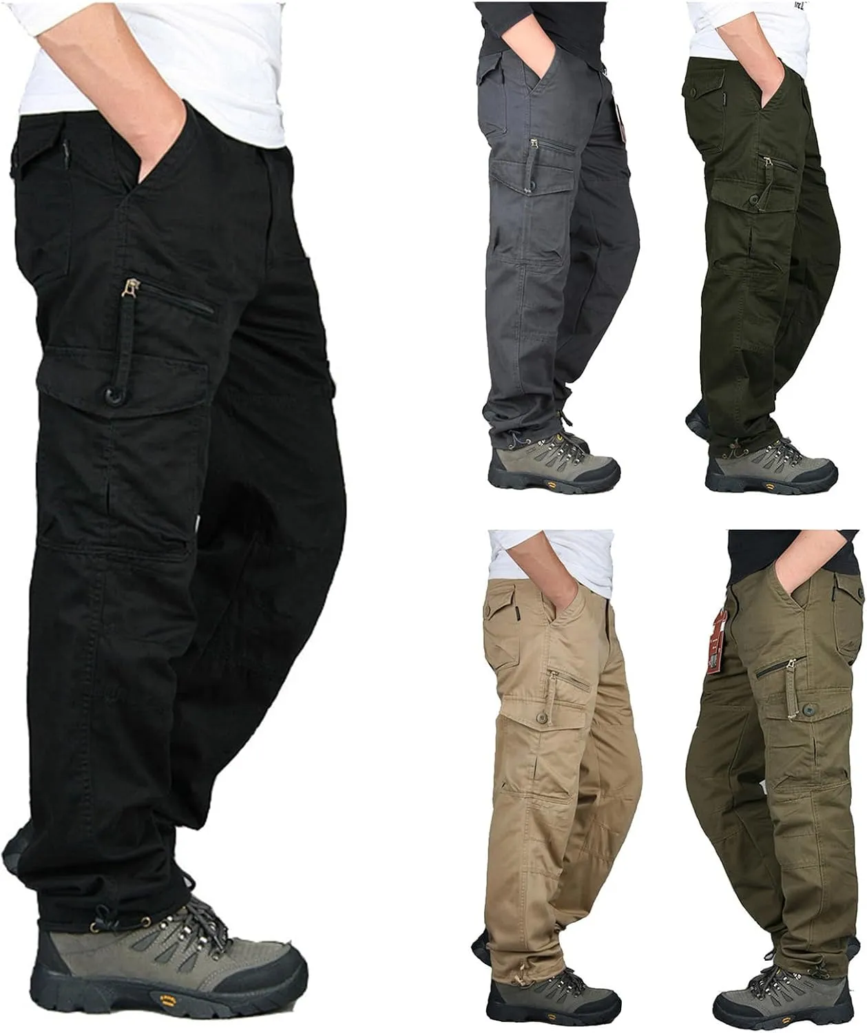 Men's Hiking Cargo Pants Combat Work Tactical Pants Casual Ripstop Trousers Straight Slim Fit Trousers with Pockets