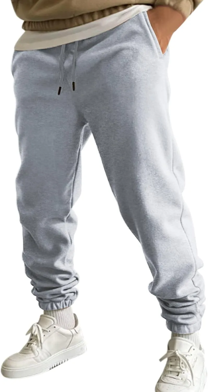 Men's Joggers Heavyweight Cargo Fleece Sweatpants Stretch Elastic Waist Trousers Drawstring Loose Pants with Pockets