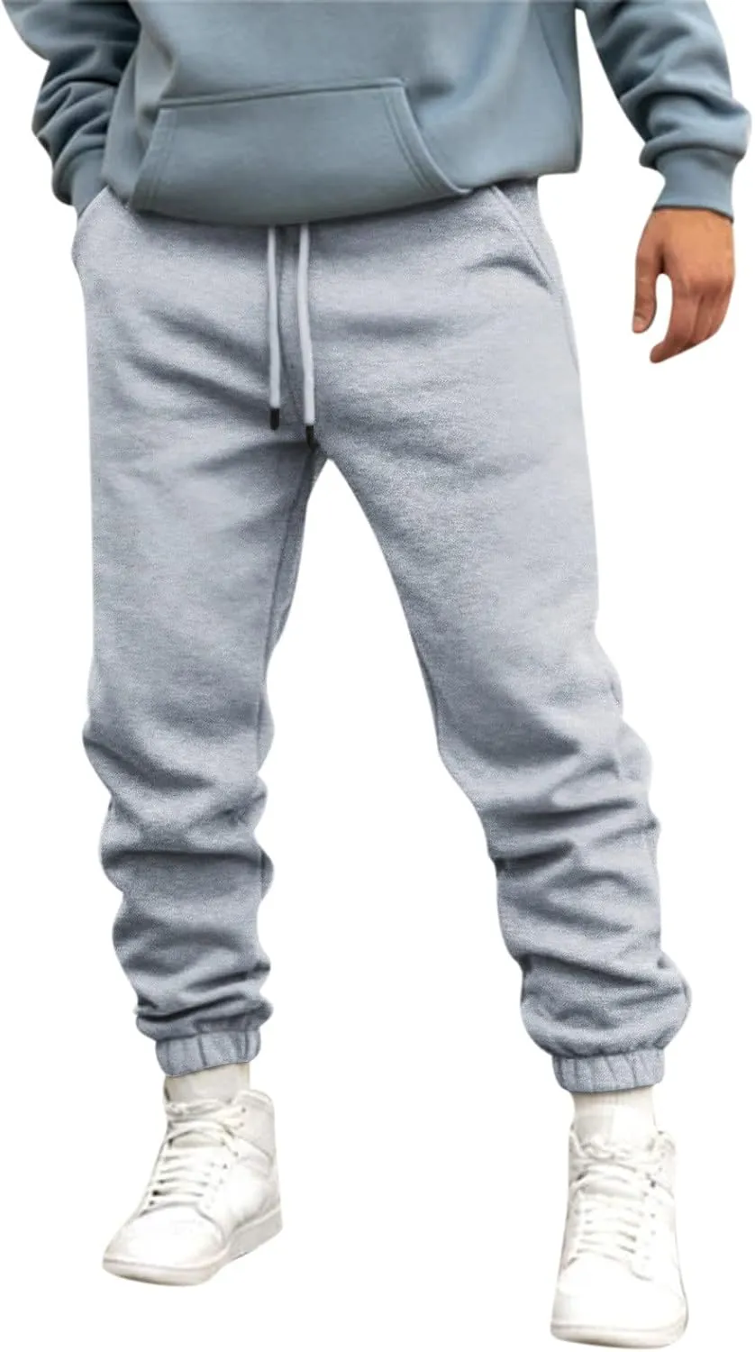 Men's Joggers Heavyweight Cargo Fleece Sweatpants Stretch Elastic Waist Trousers Drawstring Loose Pants with Pockets
