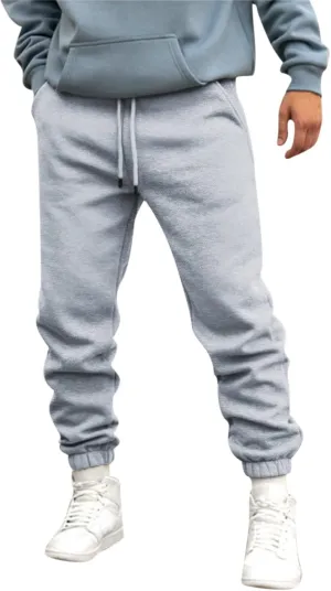 Men's Joggers Heavyweight Cargo Fleece Sweatpants Stretch Elastic Waist Trousers Drawstring Loose Pants with Pockets