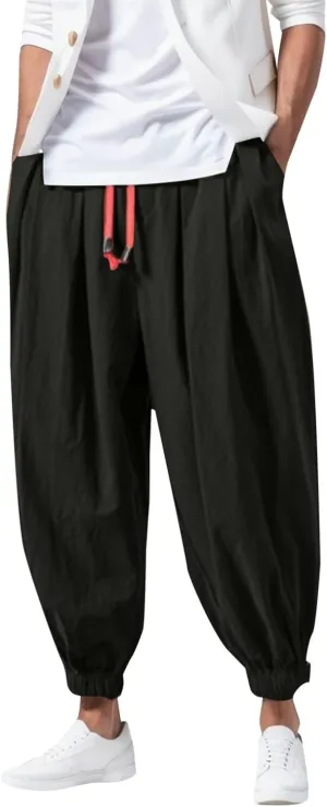 Men's Loose Casual Long Pants, Solid Color Wide Leg Drawstring Pants, Summer Fall Wear Lightweight Long Pants