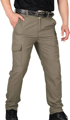 Mens Multi-Pocket Cargo Pants Cotton Simple Solid Color Leisure High Street Elastic Lace Outdoor Hiking Work