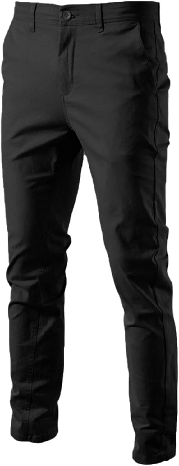 Men's Slim Fit Chinos Pants Comfort Stretch Cotton Trousers Casual Solid Flat Front Skinny Twill Dress Pants