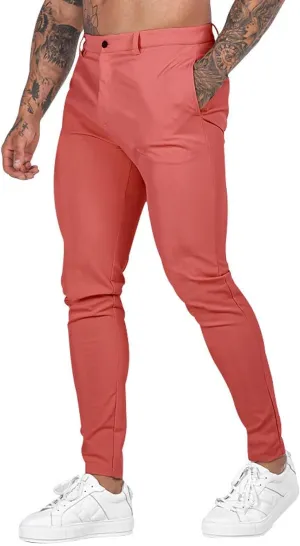 Mens Slim Fit Dress Pencil Pants Classic Flat Front Straight Leg Chinos Pants Business Suit Work Casual Golf Trousers