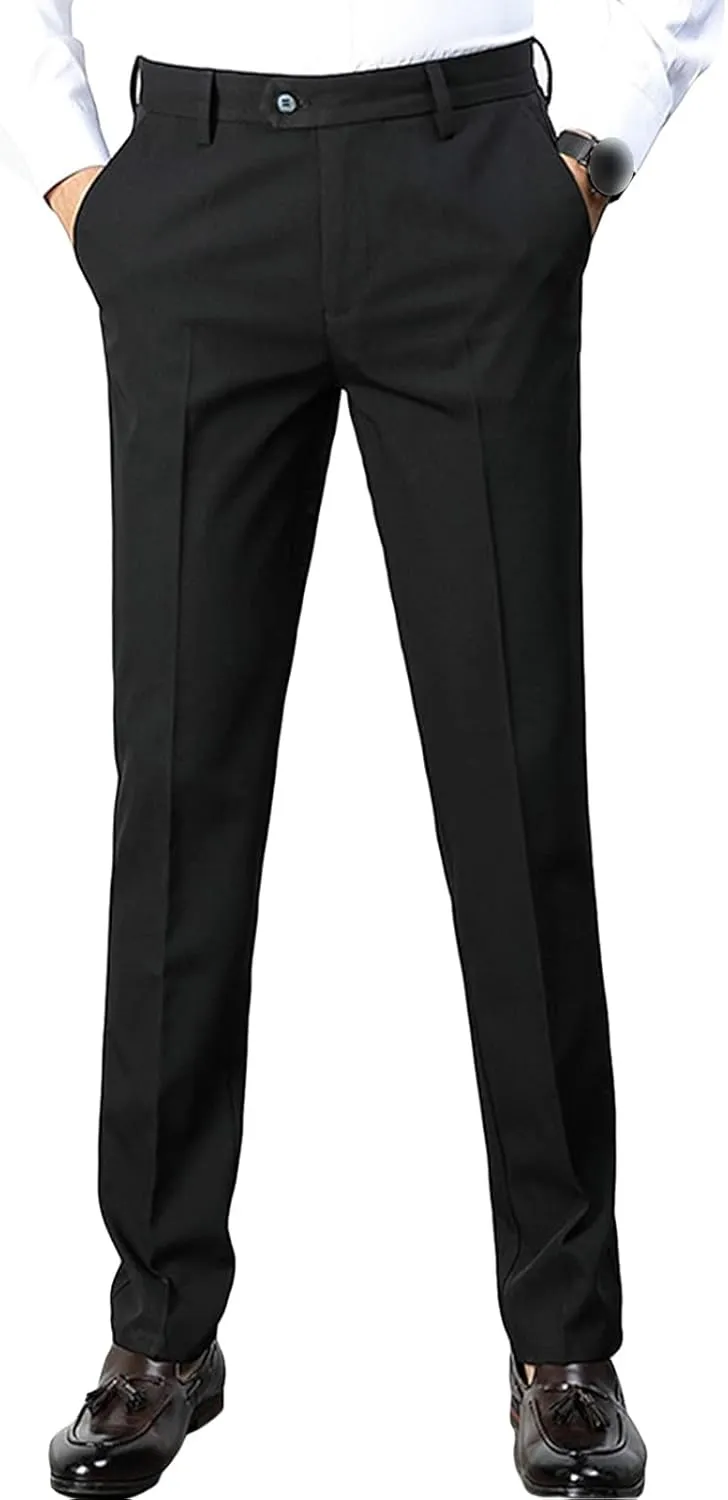 Men's Slim-Fit Flat-Front Dress Pant Classic-Fit Expandable-Waist Chino Pant Comfort Cotton Stretch Pants