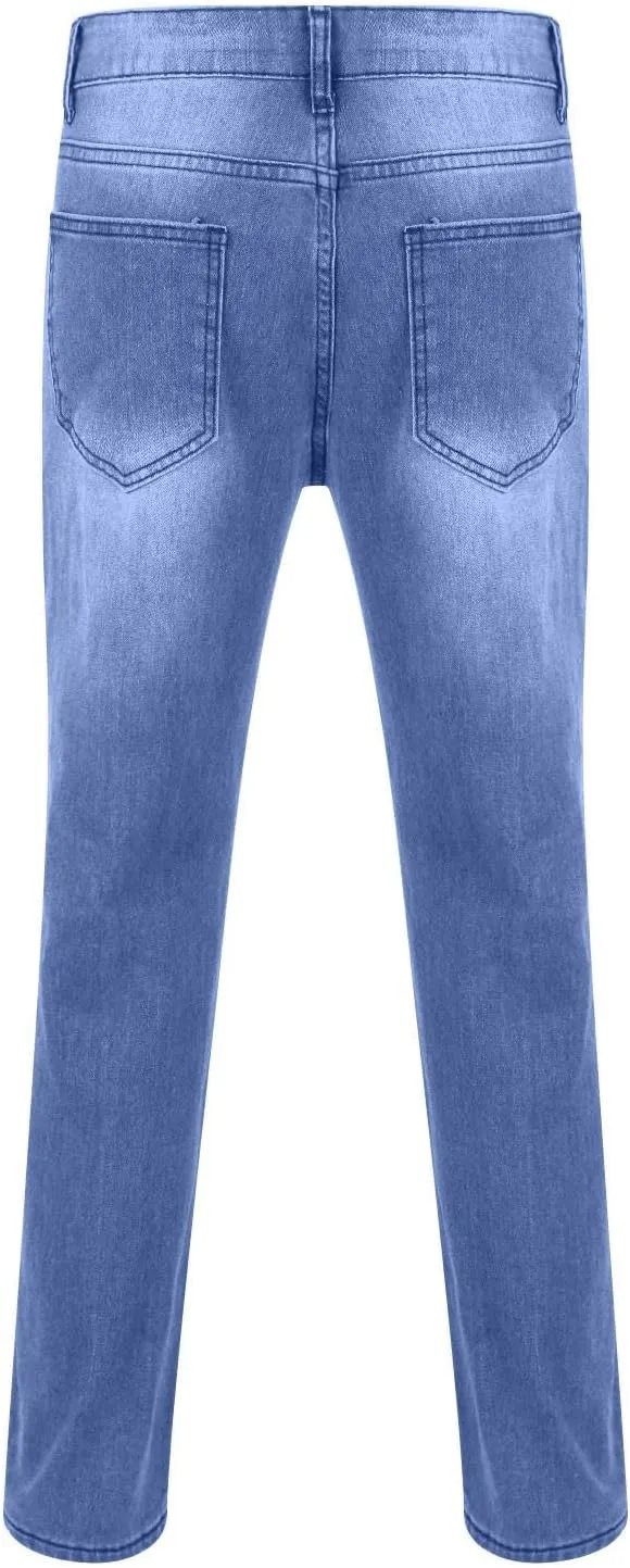 Mens Slim Fit Skinny Denim Pants Straight Leg Vintage Distressed Casual Jeans Classic Biker Jean Outdoor Streetwear Trousers