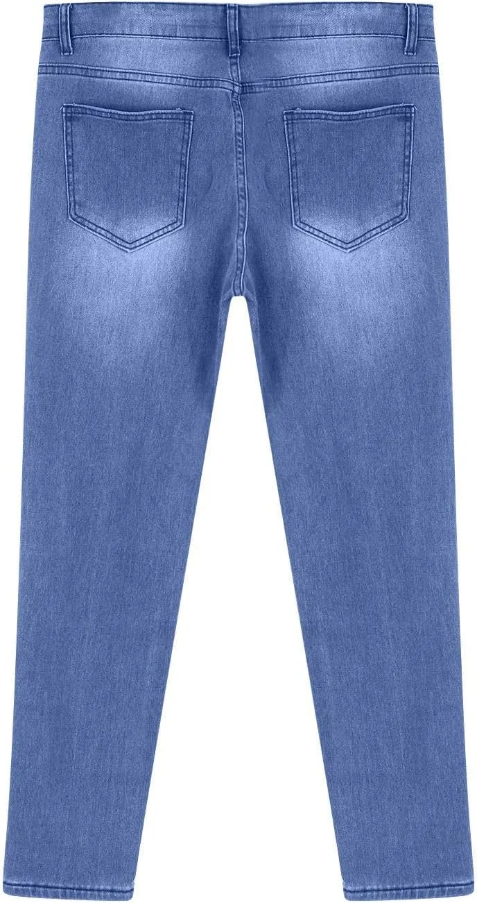 Mens Slim Fit Skinny Denim Pants Straight Leg Vintage Distressed Casual Jeans Classic Biker Jean Outdoor Streetwear Trousers