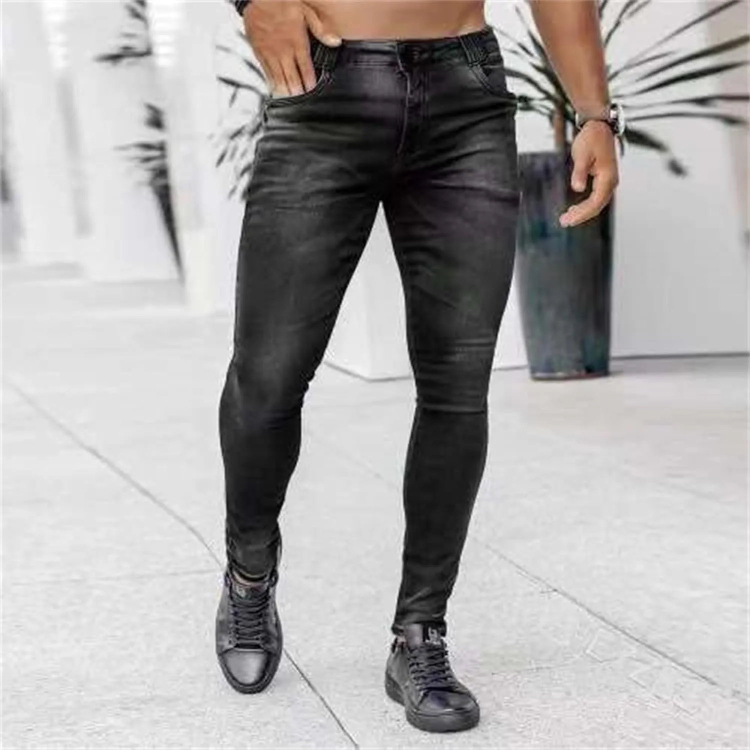 Mens Slim Fit Skinny Denim Pants Straight Leg Vintage Distressed Casual Jeans Classic Biker Jean Outdoor Streetwear Trousers