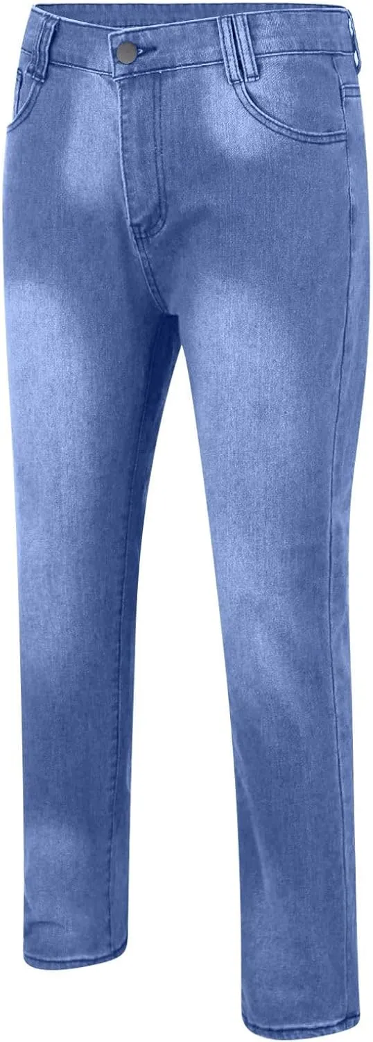 Mens Slim Fit Skinny Denim Pants Straight Leg Vintage Distressed Casual Jeans Classic Biker Jean Outdoor Streetwear Trousers