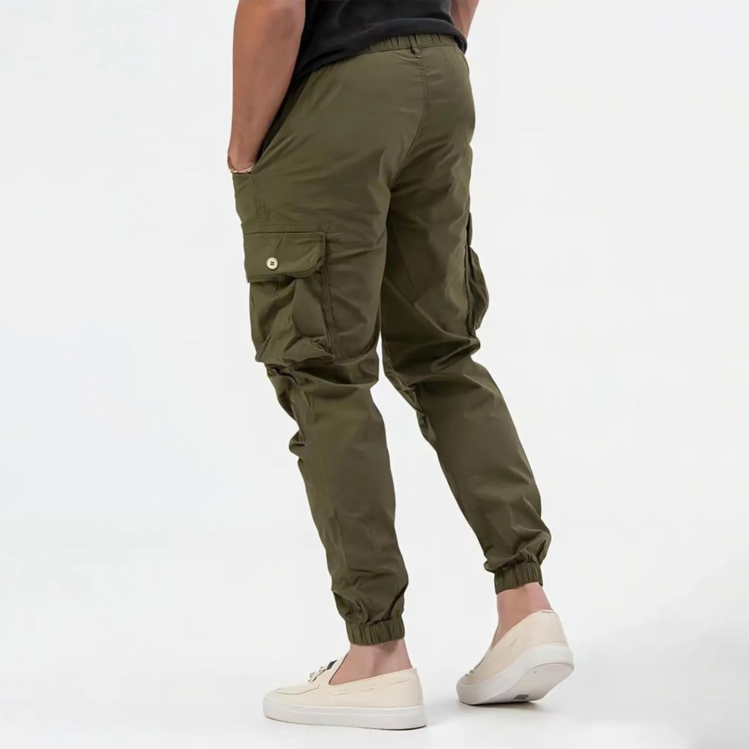 Men's Stretch Cargo Pants Outdoor Hiking Tapered Pants Solid Color Slim Fit Trousers Lightweight Baggy Work Trousers