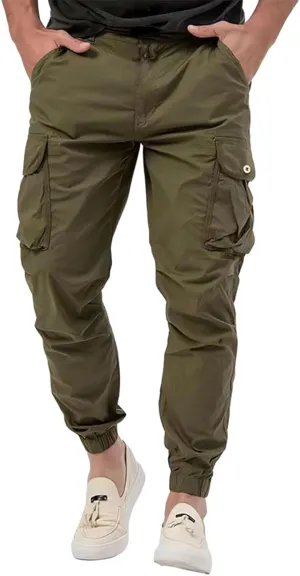 Men's Stretch Cargo Pants Outdoor Hiking Tapered Pants Solid Color Slim Fit Trousers Lightweight Baggy Work Trousers