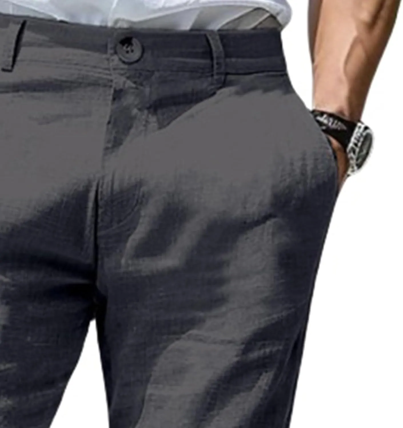 Mens Stretch Slim Fit Plaid Linen Classic Lightweight Dress Business Suit Casual Golf Party Wedding Trousers Pants
