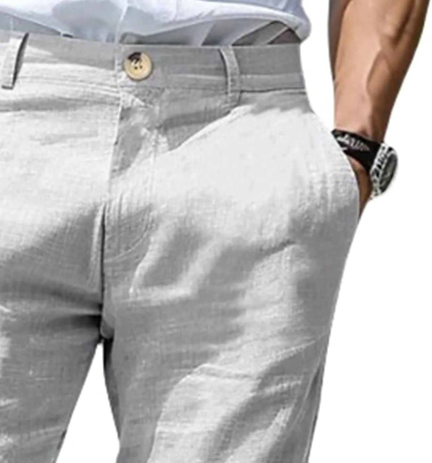 Mens Stretch Slim Fit Plaid Linen Classic Lightweight Dress Business Suit Casual Golf Party Wedding Trousers Pants