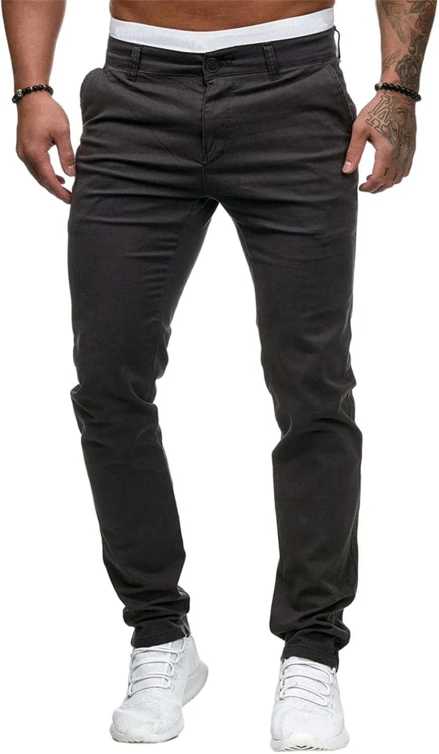 Mens Sweatpants Chinos Pants Men Slim Fit Stretch Casual Lightweight Pants Mid Waist Trousers Classic Slacks Elastic